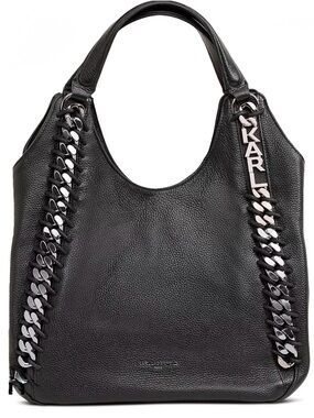 Karl Lagerfeld Black Leather Chain-Trim Shoulder Bag